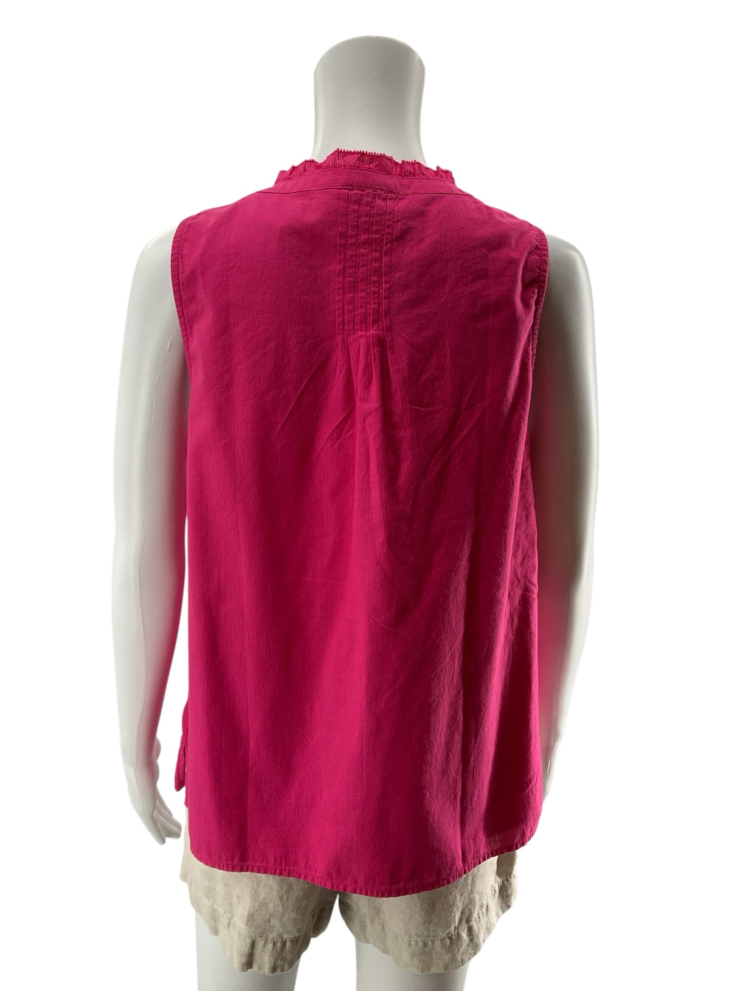 Talbots Petites Ruffle Neck Pintuck Sleeveless Top Cotton Blouse Pink MP NWT