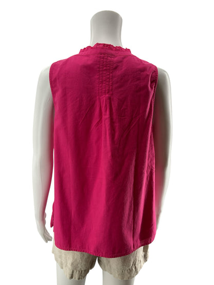 Talbots Petites Ruffle Neck Pintuck Sleeveless Top Cotton Blouse Pink MP NWT