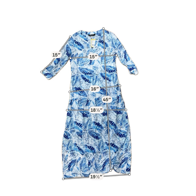 Tango Mango Blue Leaf Print Tiered Shirt Dress Petite Small - ONLY ONLINE