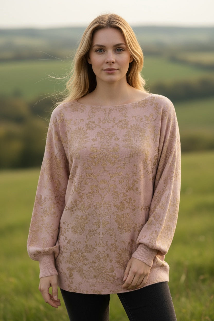 Chico Size XL Blush/Gold Print Pre-Owned Ladies Casual Top -  Size XL