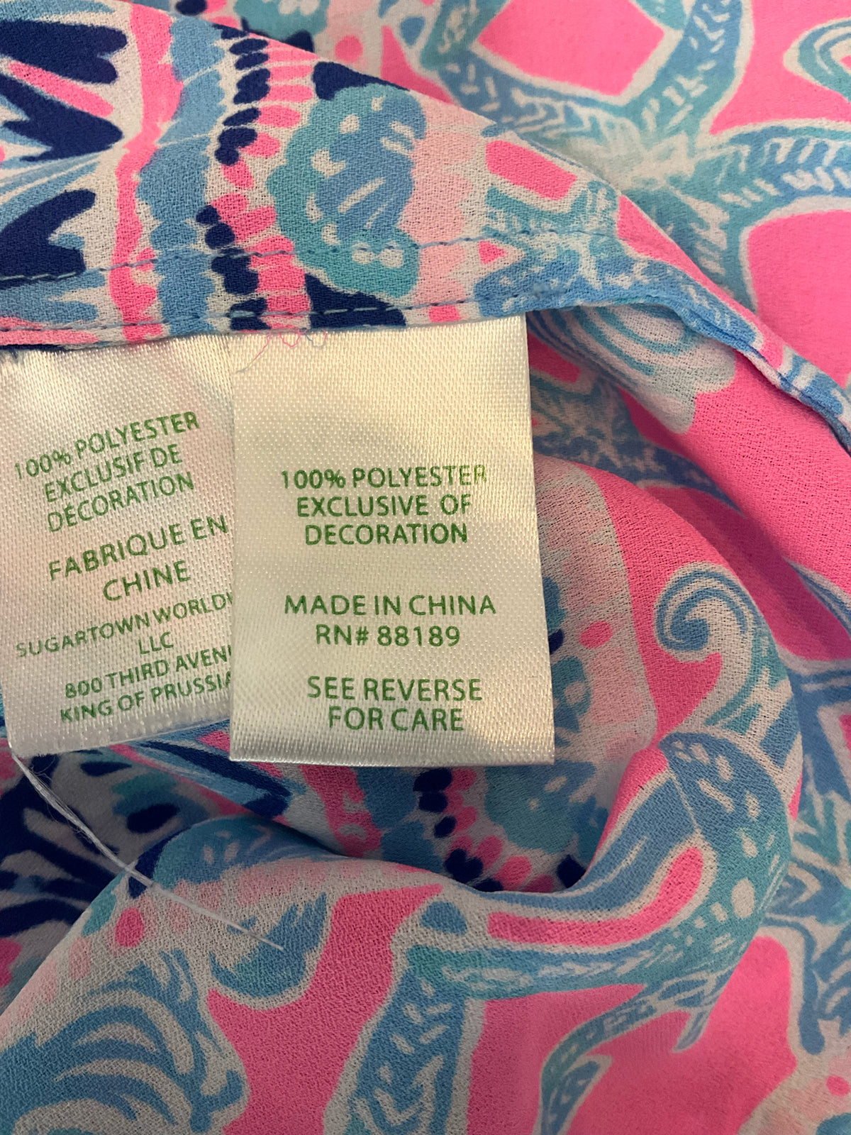 Lilly Pulitzer Size L Blue/Aqua/Pink/White Pre-Owned Ladies Tops