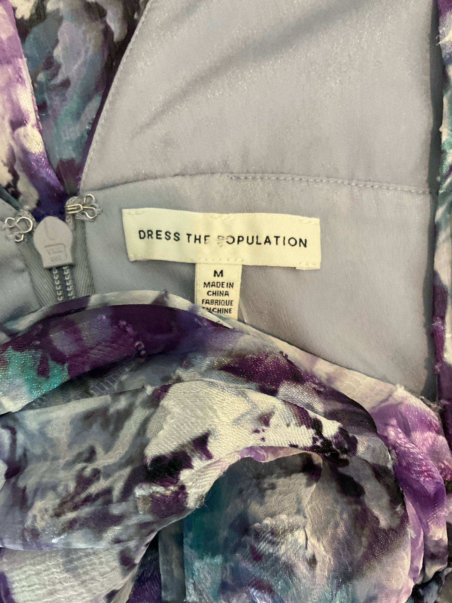 Dress the Population Purple/Teal Maxi Emery Floral Burnout Velvet Maxi Gown Size M - Size M