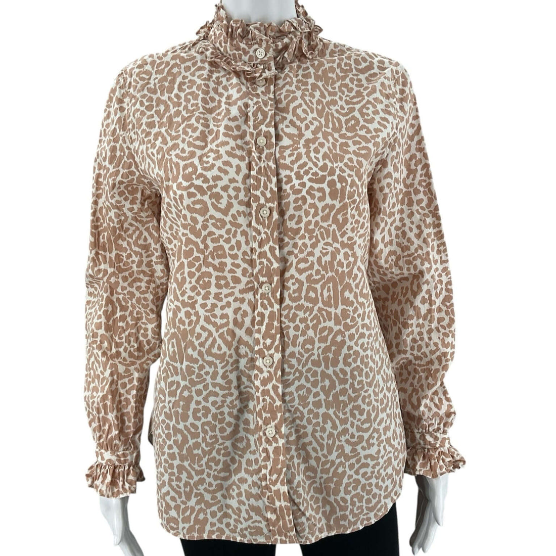 J. Crew Tan Cream Print Button-Up Blouse – Size Small, Excellent Pre-Owned - Margaret’s Fine Consignment