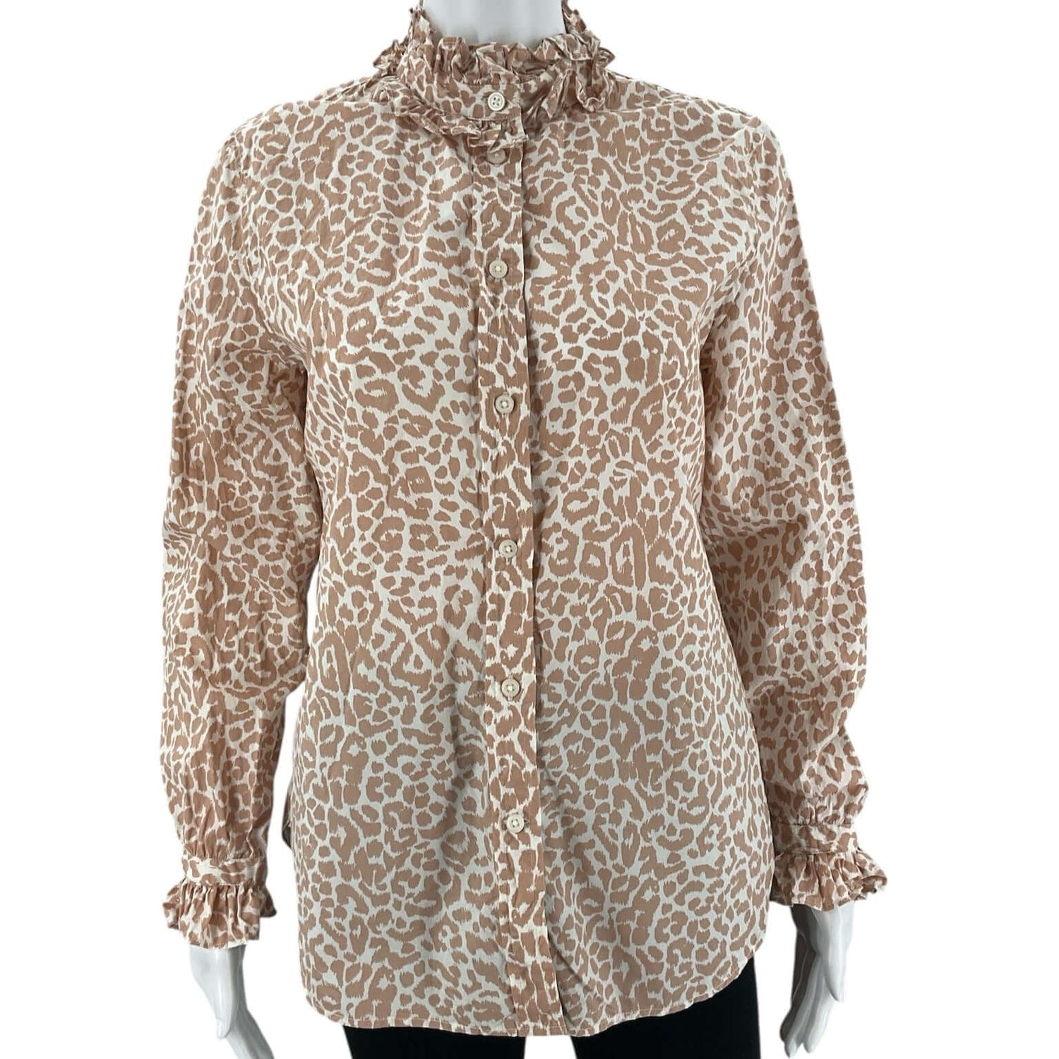 J. Crew Tan Cream Print Button-Up Blouse – Size Small, Excellent Pre-Owned - Margaret’s Fine Consignment