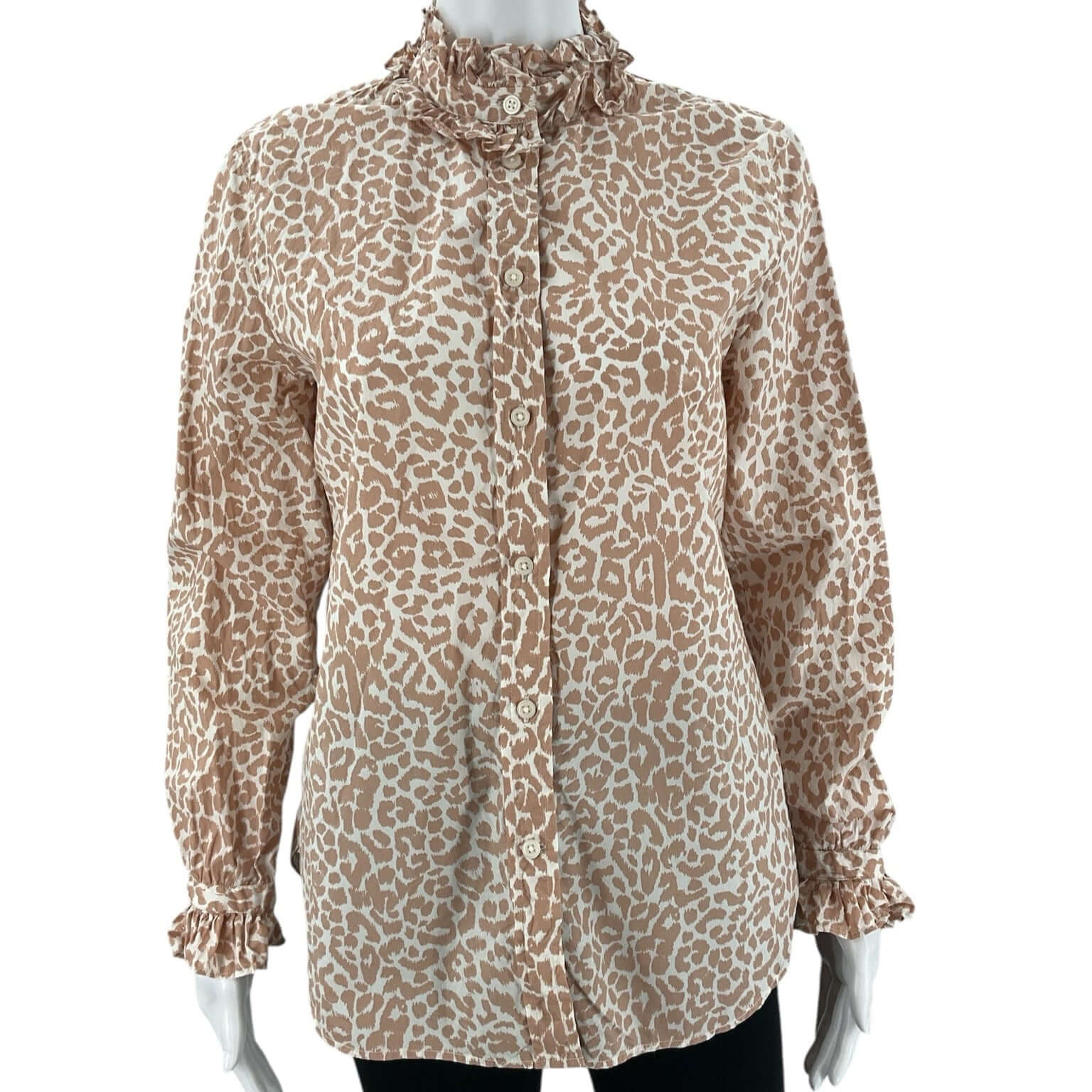 J. Crew Tan Cream Print Button-Up Blouse – Size Small, Excellent Pre-Owned - Margaret’s Fine Consignment