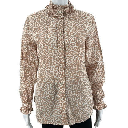 J. Crew Tan Cream Print Button-Up Blouse – Size Small, Excellent Pre-Owned - Margaret’s Fine Consignment