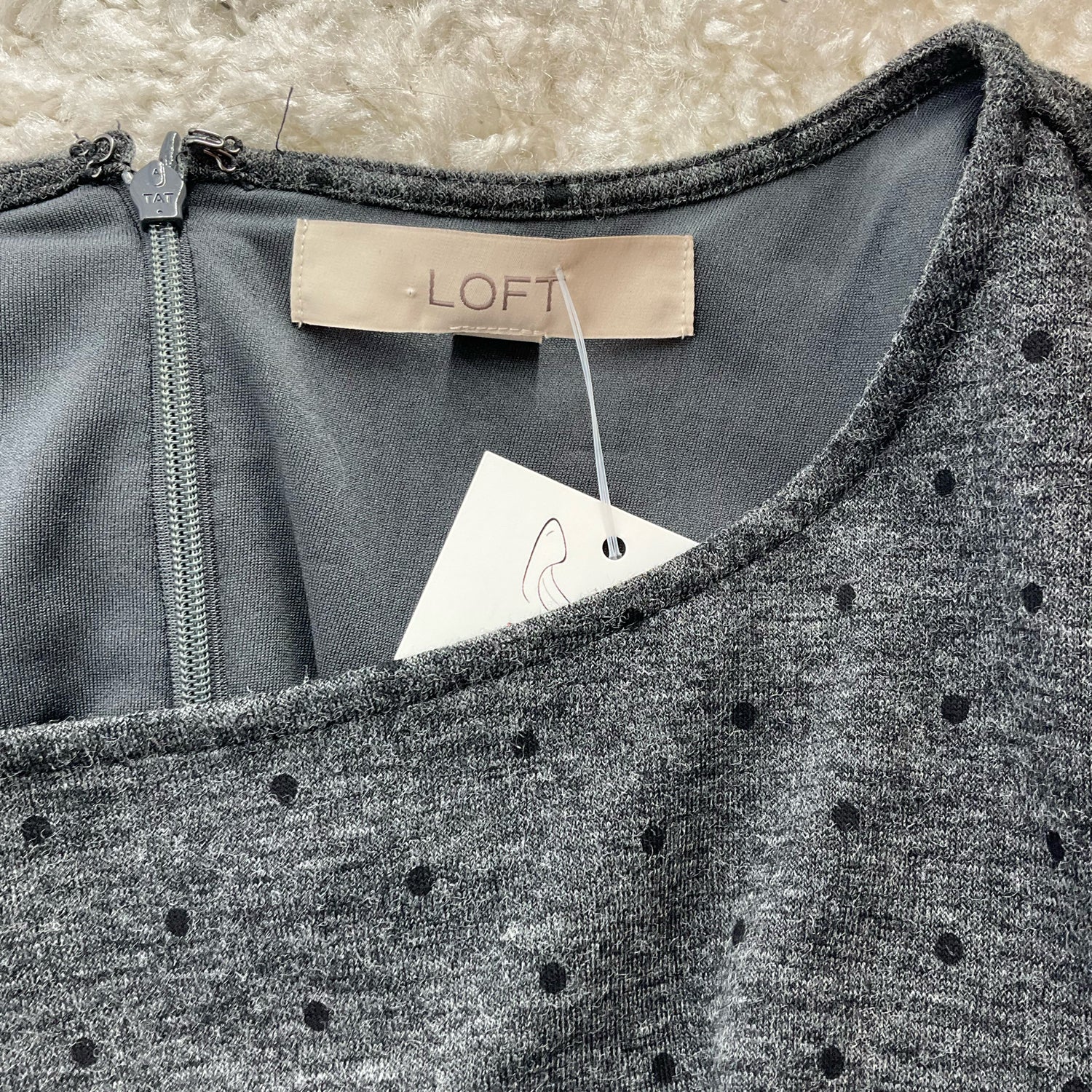 Loft Gray/Black Polka Dot Ladies Pre-Owned Dress - Size Medium - Margaret’s Fine Consignment