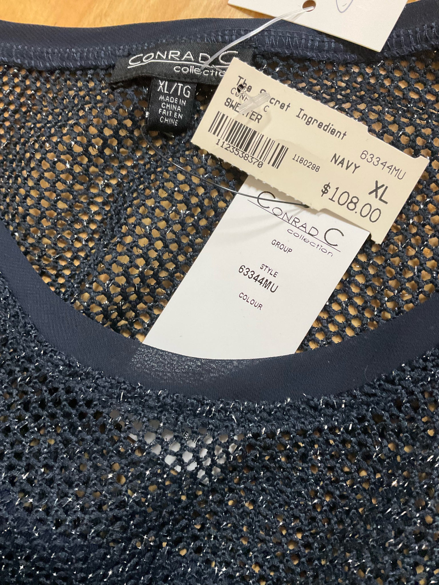 Conrad C Collection Navy Sparkle Lurex Tunic Sweater Top XL New With Tags