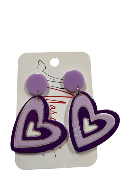 Mashalle Purple Heart Dangle Earrings Retro 80s Style Acrylic Statement Jewelry