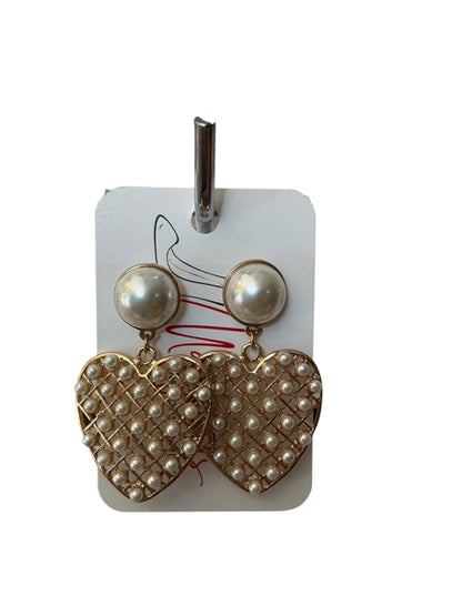 Faux Pearl &amp; Gold-Tone Lattice Heart Drop Earrings