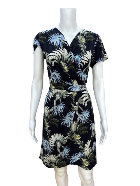 Tommy Bahama Black/blue/green A-Line Clara Faux Wrap Dress Tropical Palm Print Size Medium NWT - Size M