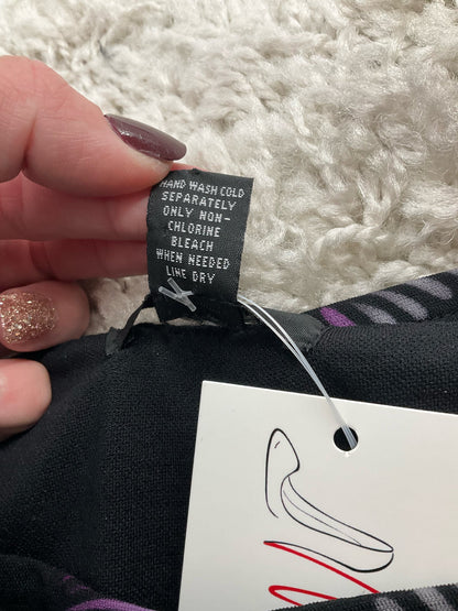 Alfani Petite black and purple print pullover blouse for women, size small petite, featuring a casual style and soft fabric.