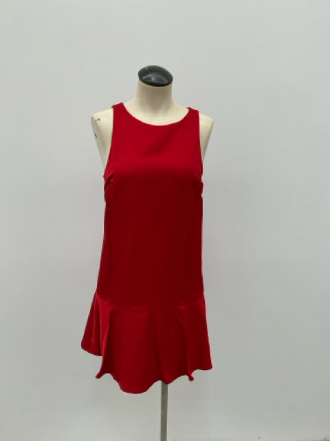 H&amp;amp;M Red Linen-Blend Ruffle Hem Mini Dress Size XS - ONLINE ONLY