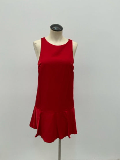 H&amp;amp;M Red Linen-Blend Ruffle Hem Mini Dress Size XS - ONLINE ONLY
