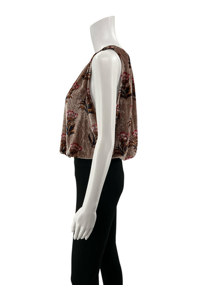 Anthropologie Floral Velvet Blouson Tank Top Brown Pink Size Small
