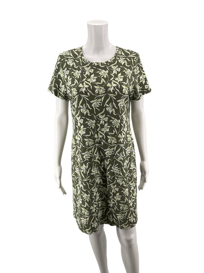 Karen Scott Sport Green Floral Green Floral T-Shirt Dress Cotton Blend Size Medium - Size M