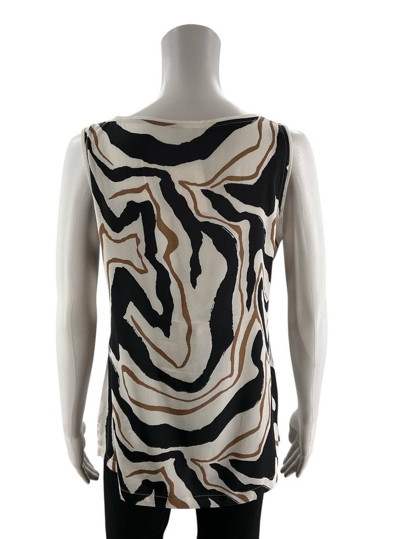 Chico White/Brown/Black Print Pre-Owned Ladies Top - Size Small