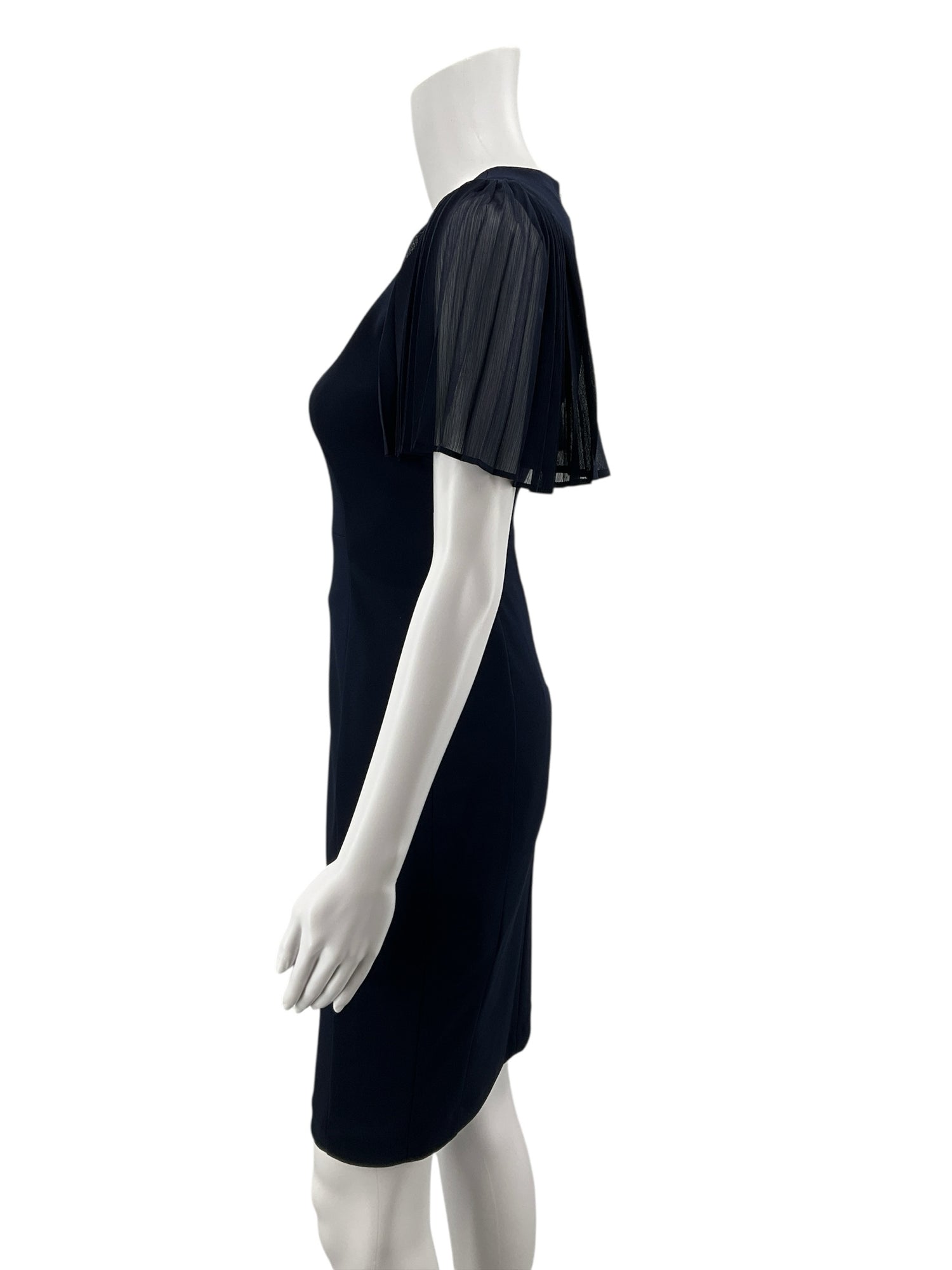Calvin Klein Navy Blue Pleated Flutter Sleeve Sheath Dress Size 2P