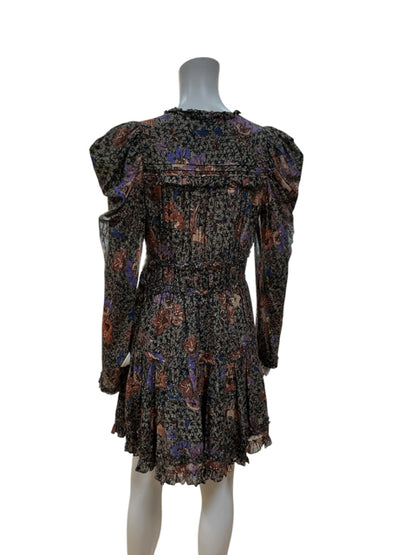 Ulla Johnson Ambre Floral Ruffle Mini Dress Size 6 Rust Purple