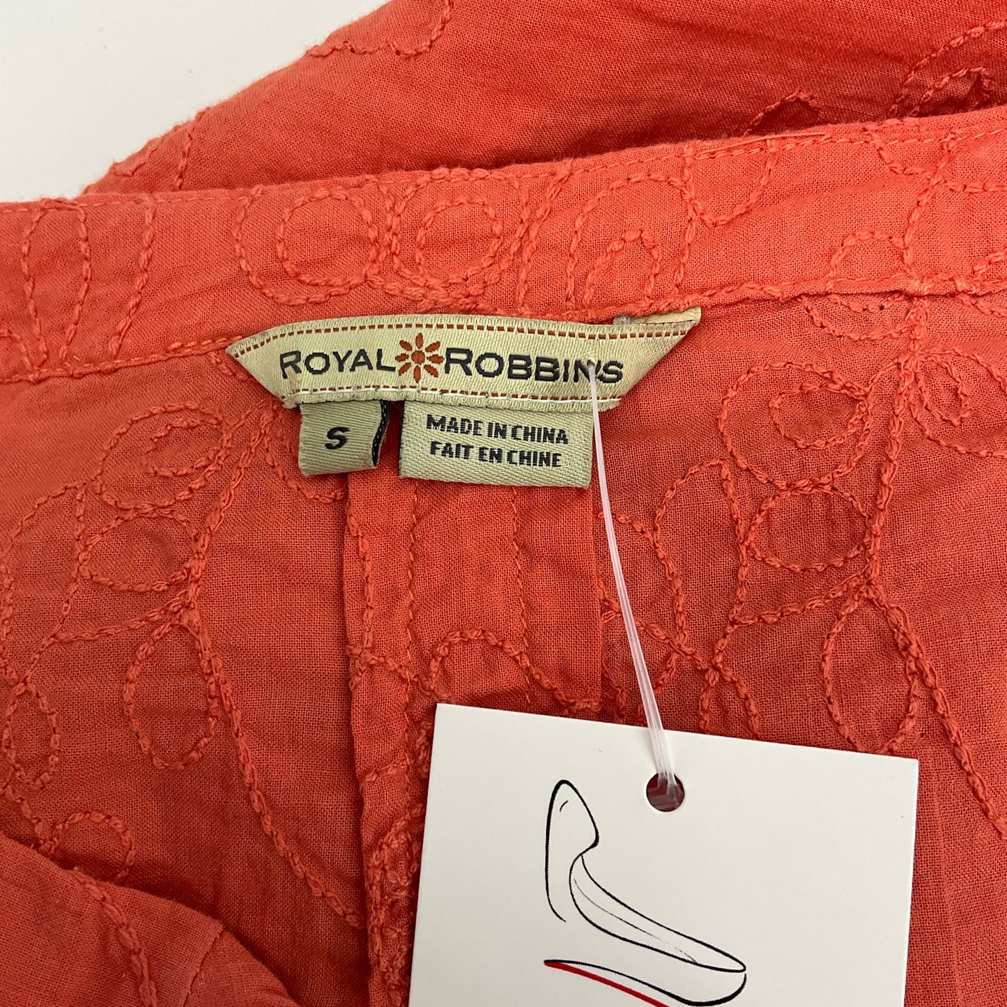 Royal Robbins Orange Embroidered Top Size Small - label