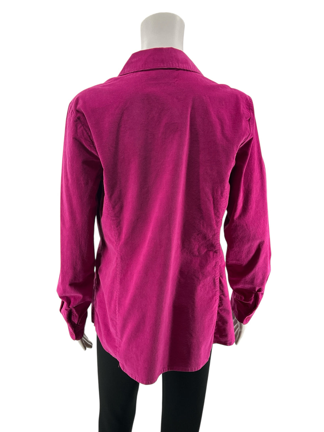 Denim &amp; Co. Fuchsia Pink Stretch Corduroy Button-Front Shacket Top | Size Medium