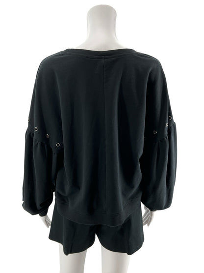 Sundays Two Grommet Detail Cropped Sweatshirt Black Size Medium - ONLINE ONLY
