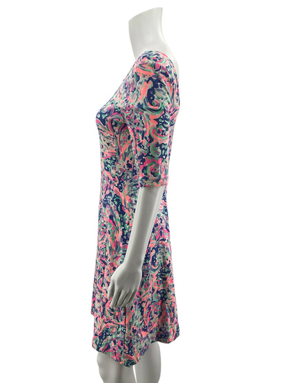 Lilly Pulitzer Pink &amp;amp; Blue Abstract Paisley Skater Dress Size Small
