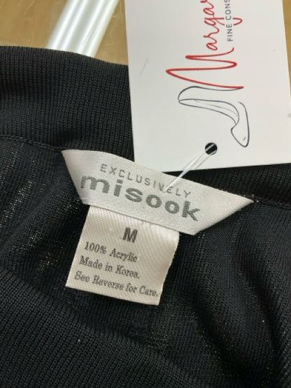 Misook Rhinestone Cuff Wide-Leg Knit Pants Black Size Medium