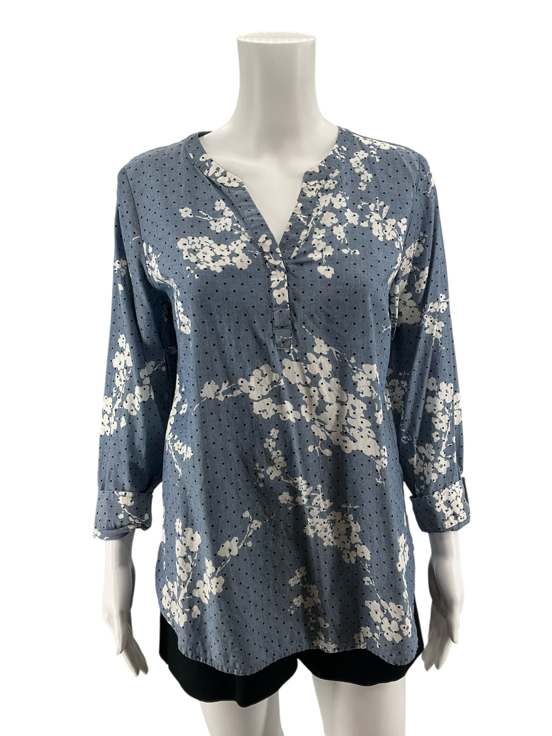 Talbots Petite Floral Polka Dot Chambray Tunic Top Size MP