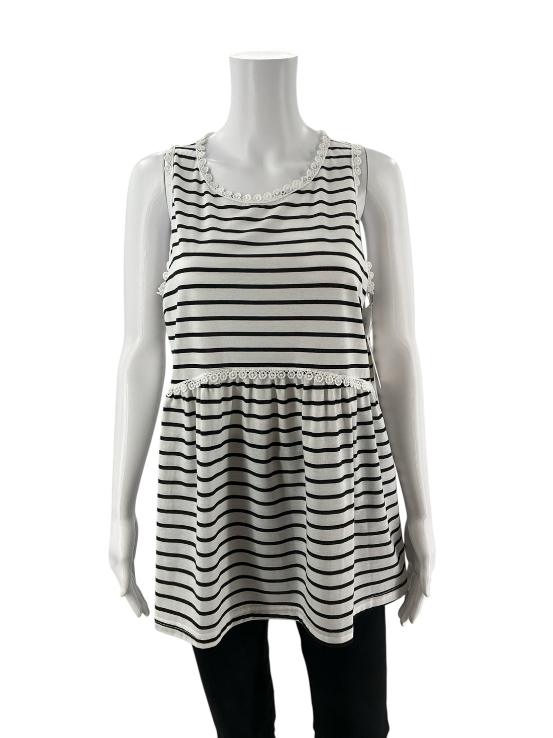 Swanky Shoppe Black/White Stripe Pre-Owned Ladies New with Tags Top - Size Medium - Margaret’s Fine Consignment
