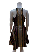 Belle Badgley Mischka Black/silver/gold A-Line Metallic Stripe Halter Cocktail Dress Size 2 NWT - Size 2
