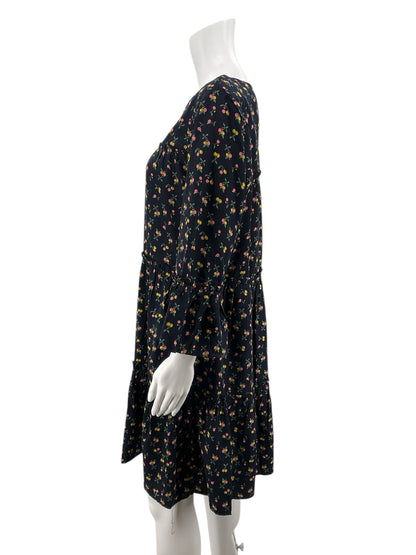 Suzanne Betro Navy Cherry Print Tiered Babydoll Dress Size Medium