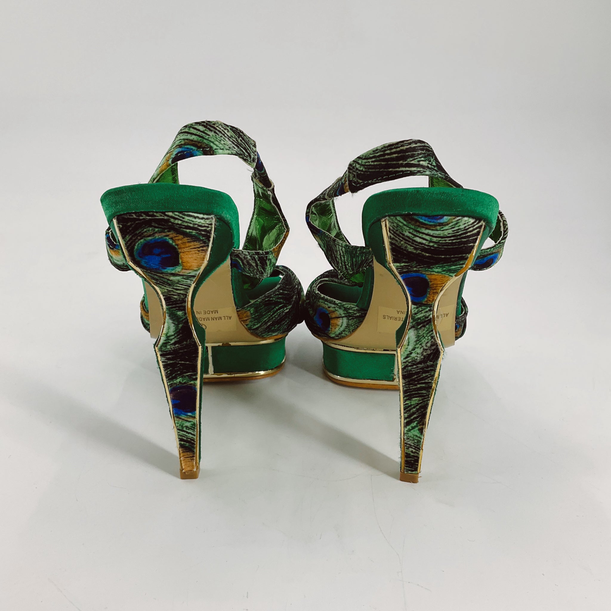 Lilana Green/blue Peacock Heel - Size 7.5