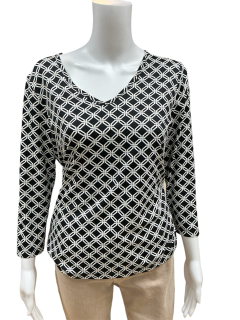 J Mclaughlin Size Medium Black/White Print Pre-Owned Casual Top