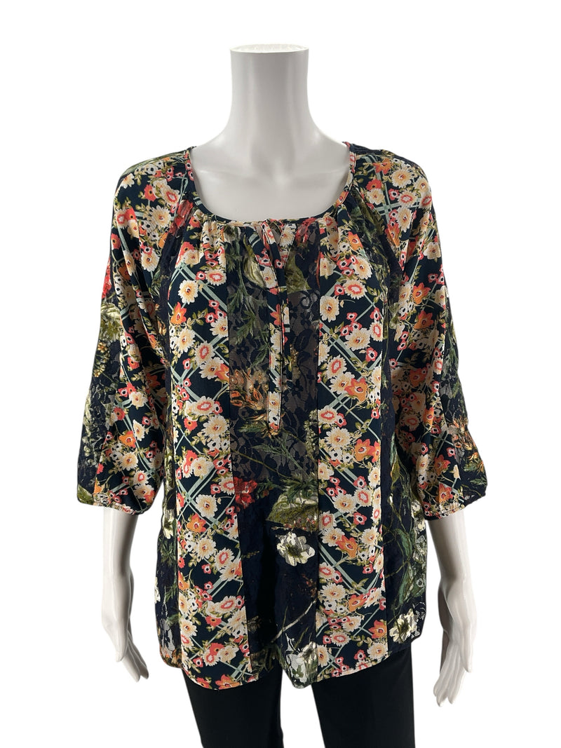 Fig & Flower Navy/Multi Floral Pre-Owned Ladies Top - Size Small