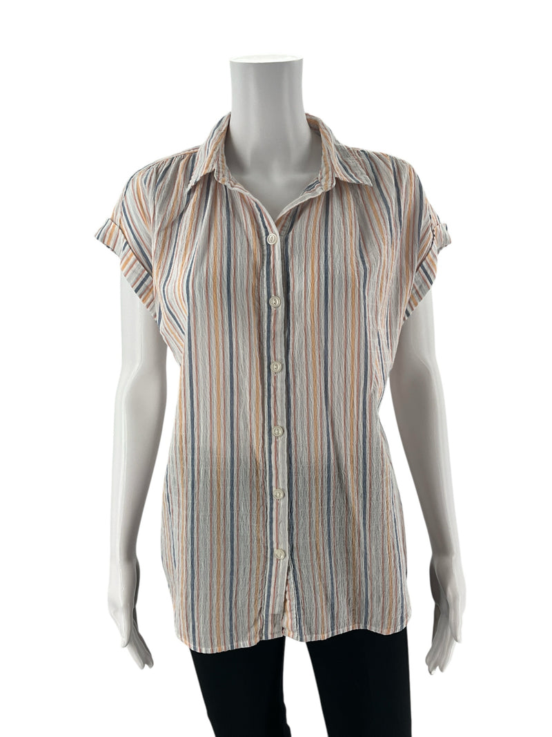 Ana White/Blue/Peach Stripe Pre-Owned Ladies Top - Size Small