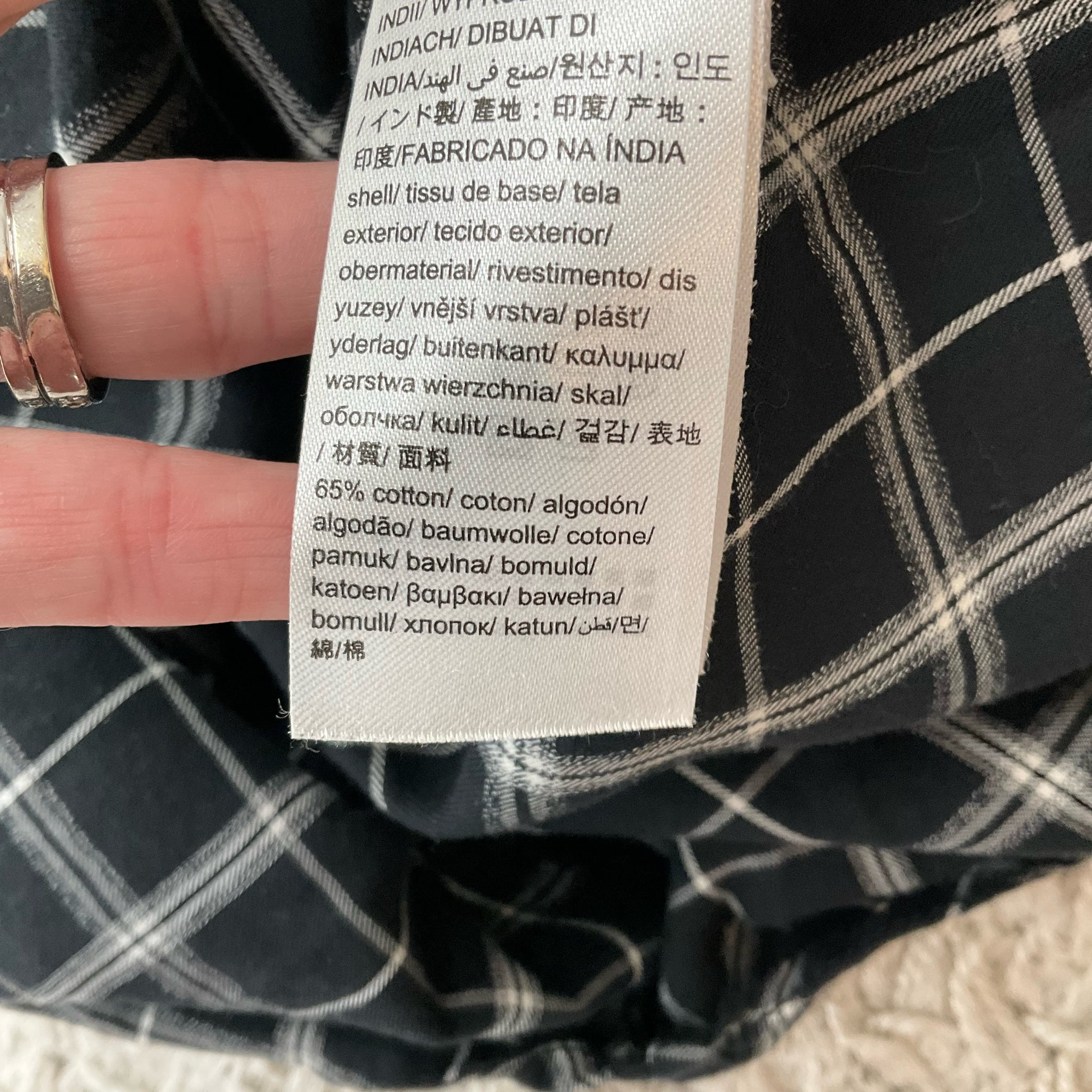 Calvin Klein black and white plaid casual top for women, size large, featuring a stylish design and relaxed fit.