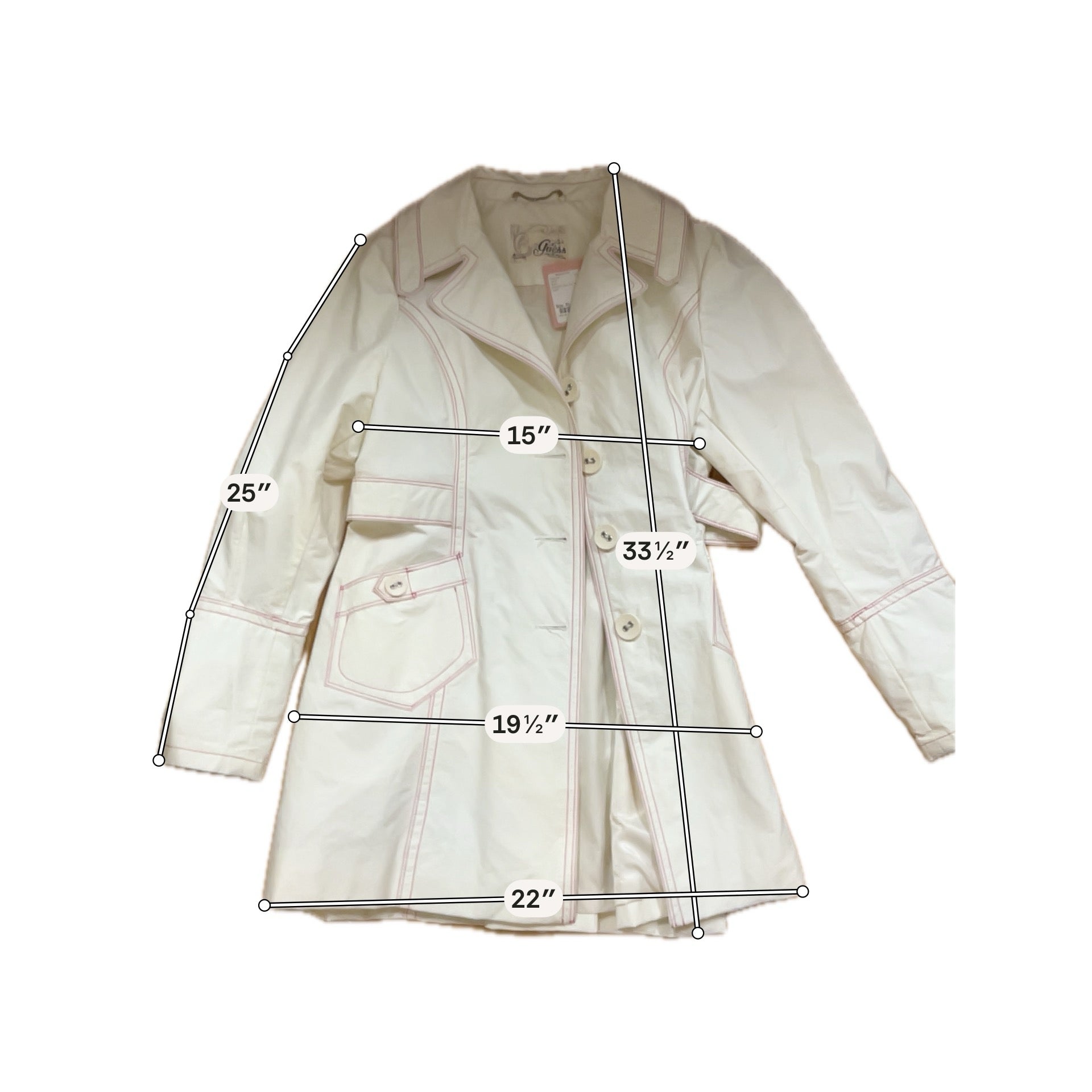 Guess Pink Contrast Stitch Classic Trench Coat Jacket Womens Size XL