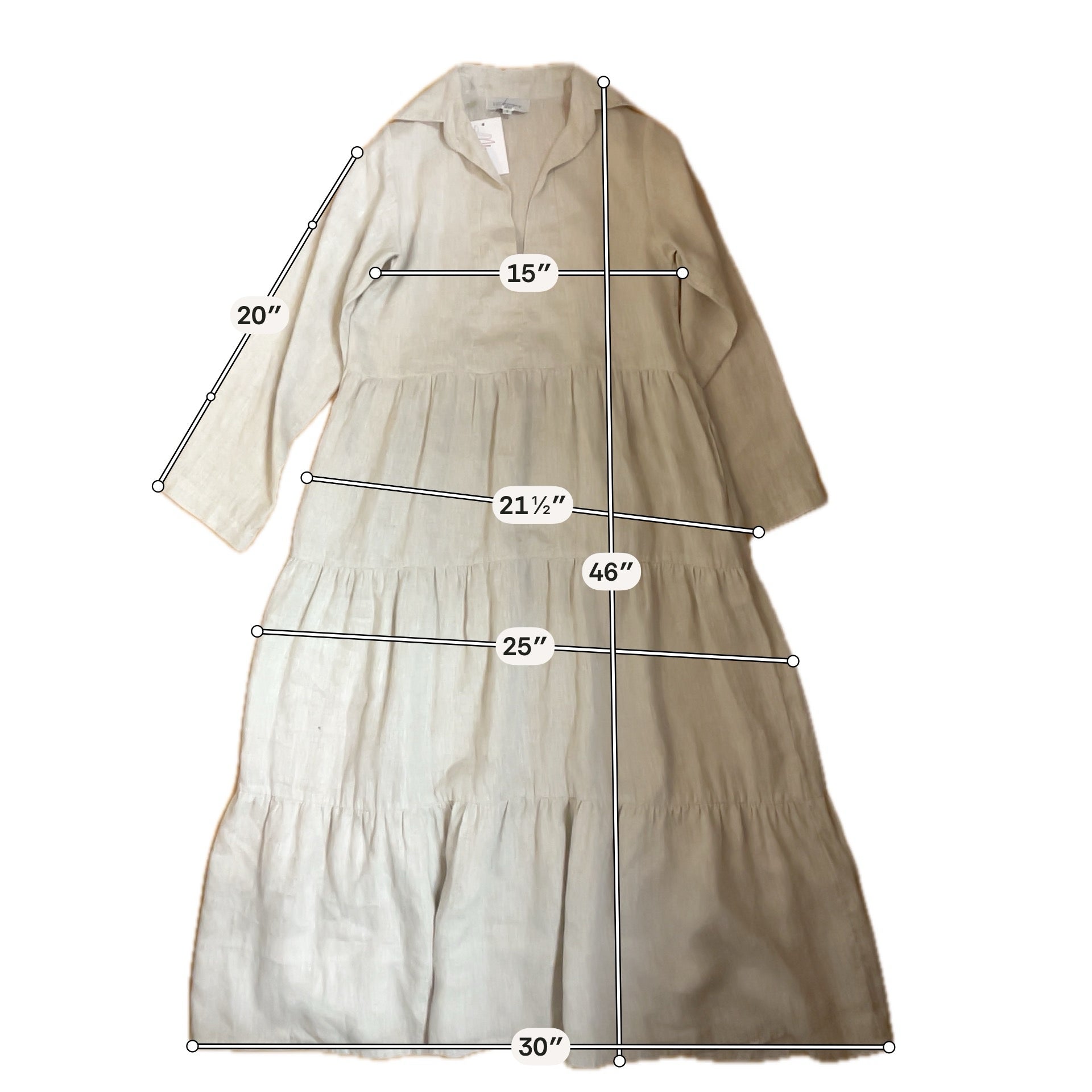 LJC Designs Beige Linen Tiered Long Sleeve Midi Dress Size Small