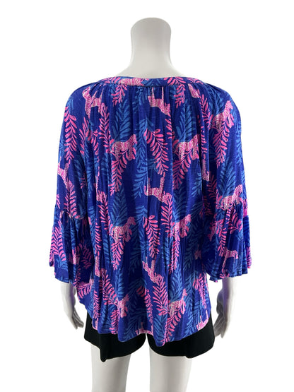Lilly Pulitzer Matilda Tunic Top On Parade Print Blue Pink Zebra Size Large