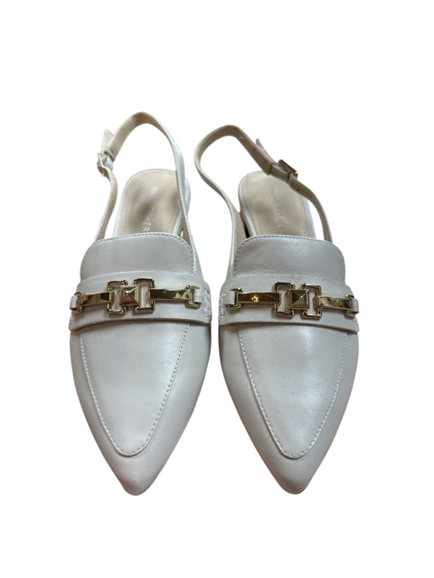 Marc Fisher LTD Giana Pointed Toe Slingback Flats Bone Leather Gold Chain NWT 6.5