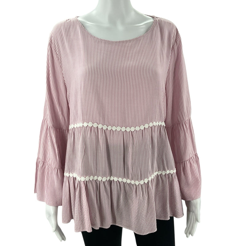 Duffield Lane Pink/White Stripe Pre-Owned Ladies Casual Top - Size Large - Margaret’s Fine Consignment
