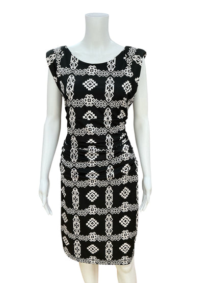 INC International Concepts black/ecru Sheath Geometric Print Ruched Sheath Dress Size XL - Size XL