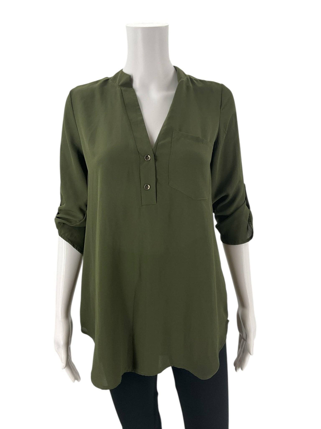Jella C Olive Solid Pre-Owned Ladies Top - Size Small - Margaret’s Fine Consignment