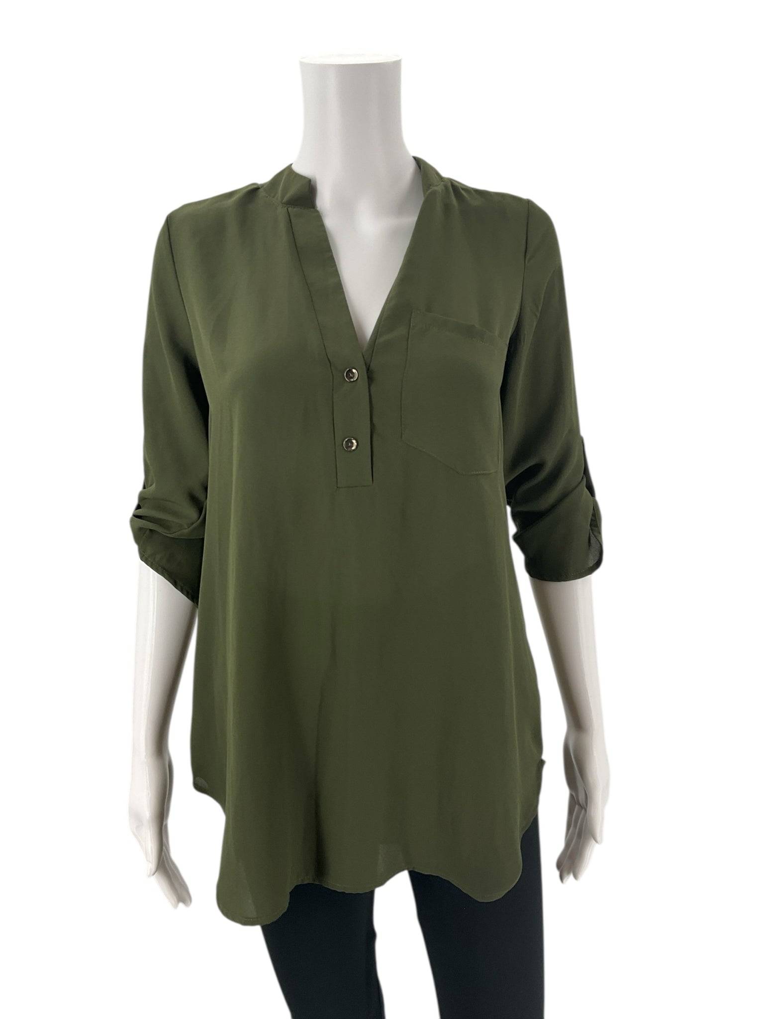 Jella C Olive Solid Pre-Owned Ladies Top - Size Small - Margaret’s Fine Consignment