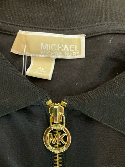 MICHAEL Michael Kors Black Ruched Front Zip Polo Top Size XL