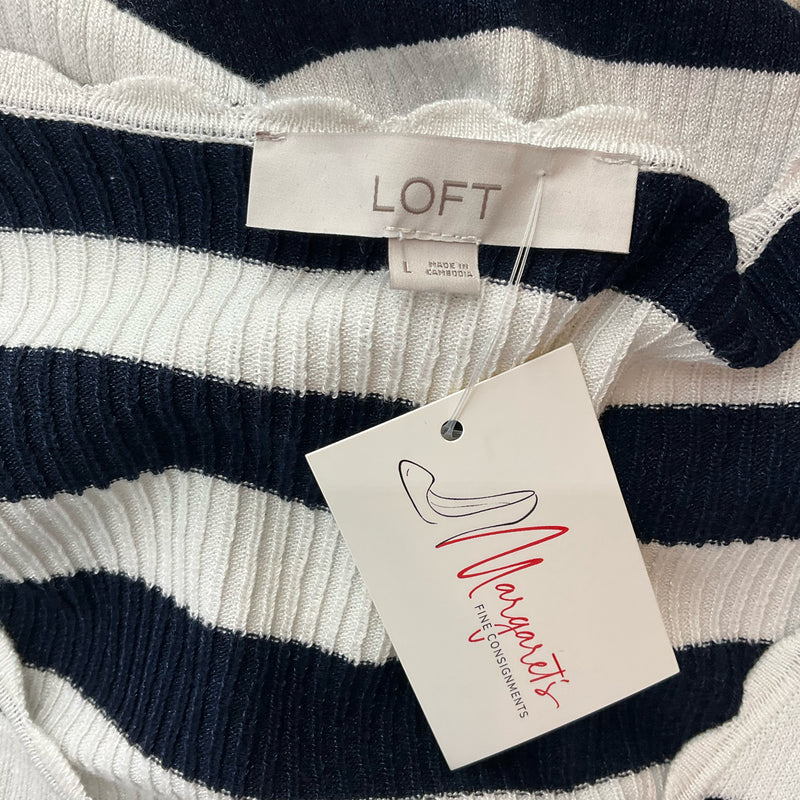 Loft Navy/White Striped Pre-Owned Ladies Top - Size Large - Margaret’s Fine Consignment