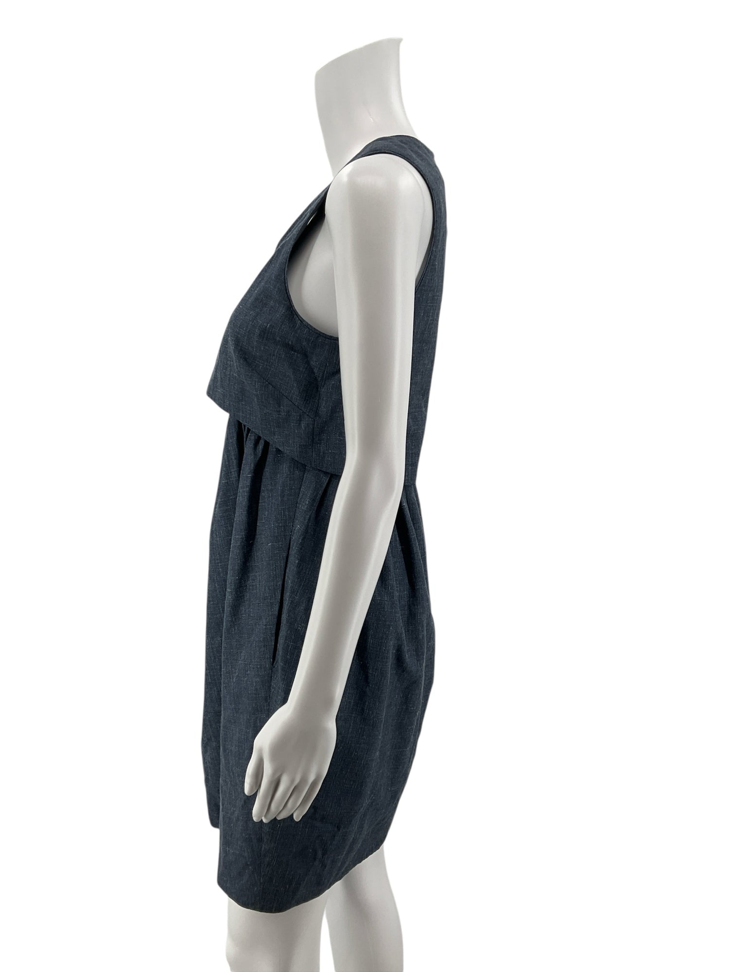 Adam Lippes Indigo Blue Virgin Wool Silk Blend A-Line Dress Size 4