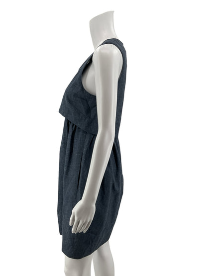 Adam Lippes Indigo Blue Virgin Wool Silk Blend A-Line Dress Size 4
