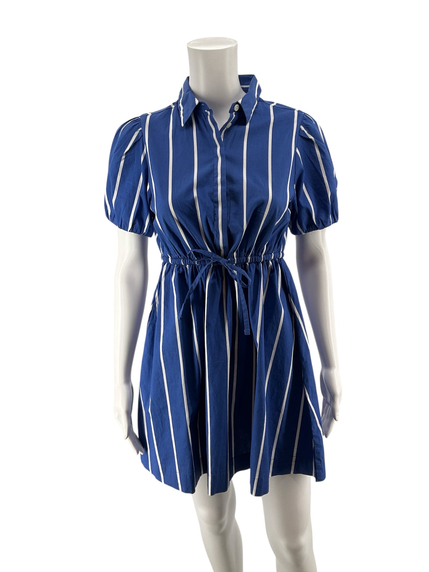 J. Crew blue/white Mini Striped Puff Sleeve Mini Shirtdress with Pockets Blue White Size 2P - Size 2P
